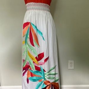 NWT Marie Oliver White Smocked Floral Embroidered Maxi Skirt /XS RETAIL $348